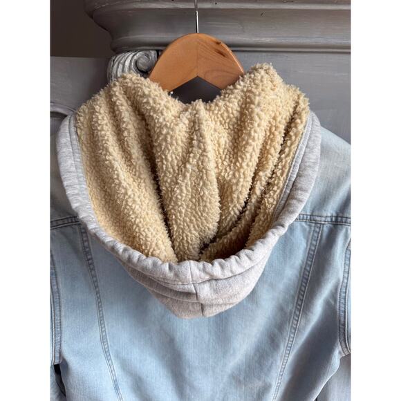 Brooklyn Cloth Jean Jacket Sz S Men’s Sherpa Lining Gray Hoodie Denim - Picture 5 of 12